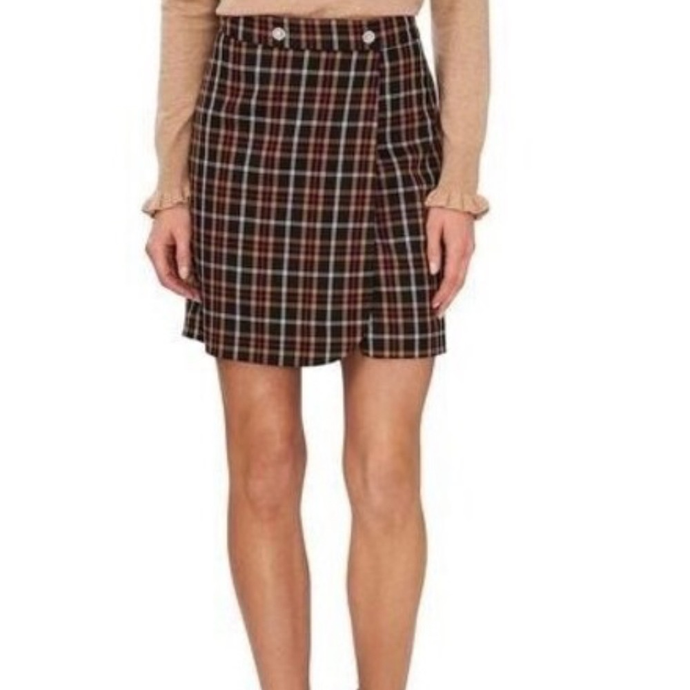 New! CeCe Plaid Mini Skirt faux Wrap MSRP $99 Size 14 Lined Rhinestones